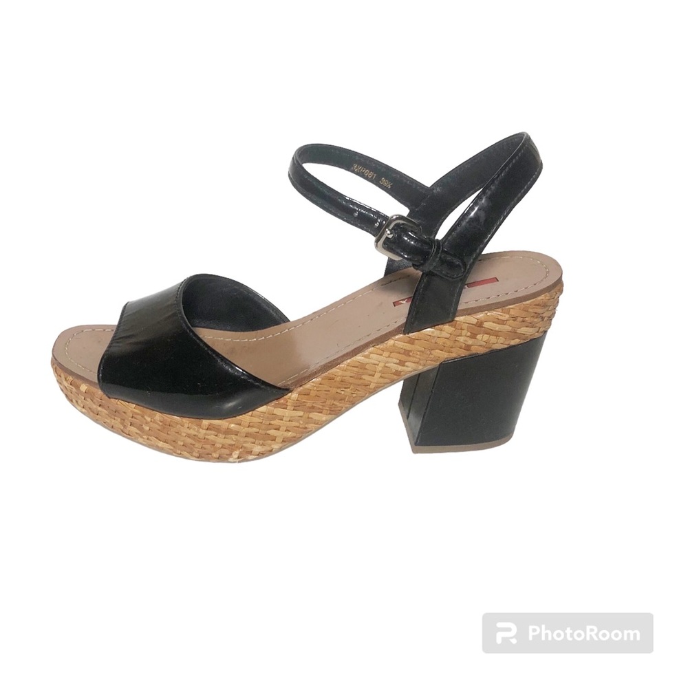PRADA Sport black patent leather chunky wicker platform heels sz39.5 - Picture 1 of 14